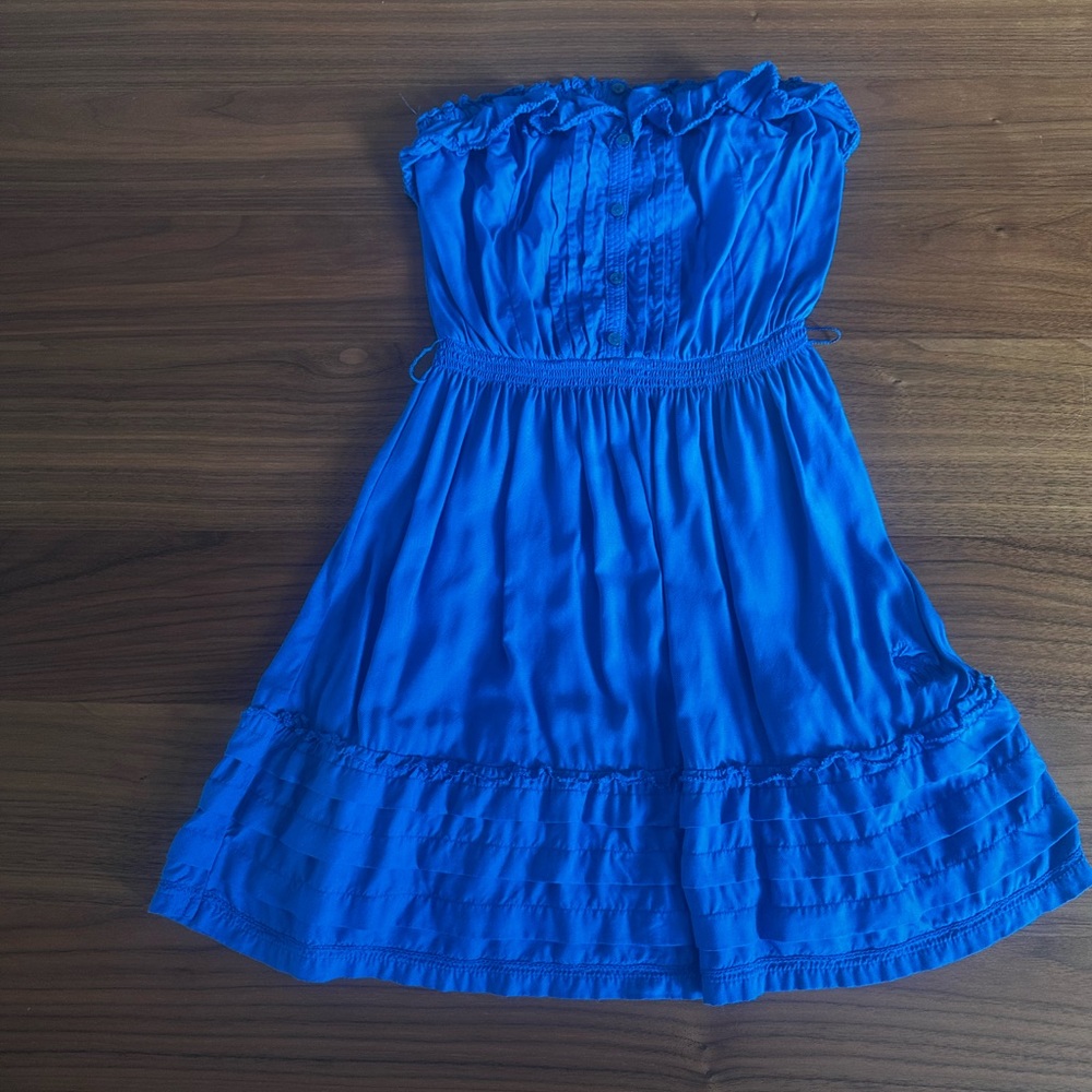 Abercrombie & Fitch Blue Ruched Tiered Strapless Sundress